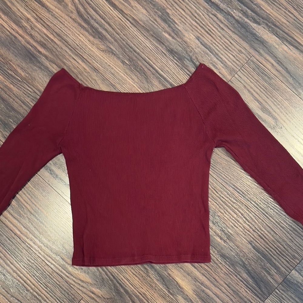 Off-Shoulder Burgundy Crop Top by Brandy Melville (OS) - Picture 6 of 8
